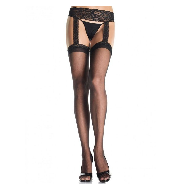 Leg Avenue - Outlet - Bas Noir Avec Jarratière En Dentelle
